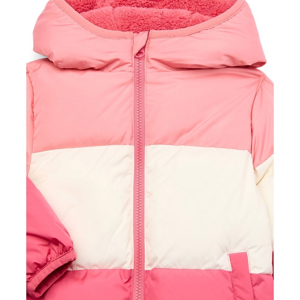❄️ Swiss Tech Baby Girls Size 12M Pink White Striped Puffer Coat Jacket NEW - Picture 2 of 3